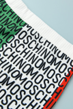 Lettera patchwork multicolore con stampa sexy tre quarti in due pezzi