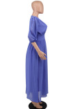 Пурпурное повседневное однотонное длинное платье в стиле пэчворк с V-образным вырезом Платья