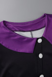 Фиолетовые повседневные однотонные лоскутные пуговицы с отложным воротником и линиями платьев