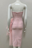 Robes de jupe une étape rose sexy élégante solide patchwork sans bretelles
