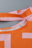 Tops asymétriques asymétriques en patchwork évidés à imprimé sexy bleu orange