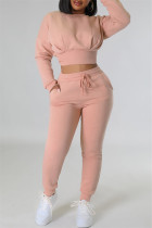 Pink Casual Solid Patchwork O Neck Long Sleeve Two Pieces