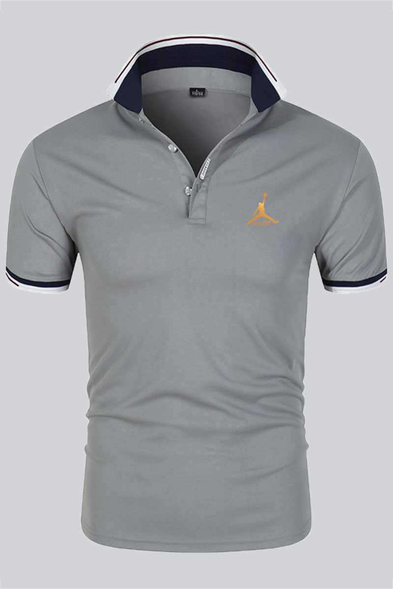 

Grey Casual Print Patchwork POLO collar Tops