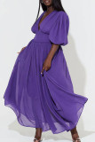 Robe longue décontractée à col en V et patchwork violet