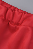 Rosa rojo casual estampado patchwork botones cuello vuelto manga larga dos piezas