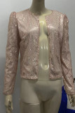 Розовый Модная однотонная верхняя одежда с круглым вырезом в стиле пэчворк с блестками