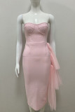 Pink Sexy Elegant Solid Patchwork Strapless One Step Skirt Dresses