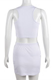White Sexy Casual Solid Embroidered O Neck Sleeveless Two Pieces
