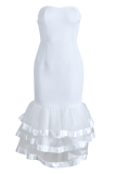 ホワイト セクシー ソリッド パッチワーク ストラップレス トランペット マーメイド ドレス