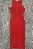 Robes de jupe en une étape de col asymétrique de perceuse chaude de fente de patchwork solide rouge sexy