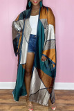 Prendas de abrigo de cuello de cárdigan con estampado informal de patchwork de color