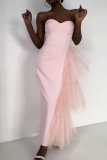 Pink Sexy Elegant Solid Patchwork Strapless One Step Skirt Dresses