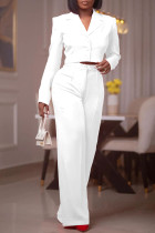 White Casual Solid Patchwork Buckle Turn-back Collar Long Sleeve Two Pieces