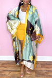 Prendas de abrigo de cuello de cárdigan con estampado informal de patchwork de color