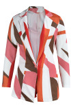 Orange Casual Print Patchwork Buttons Turn-back Collar Long Sleeve Two Pieces