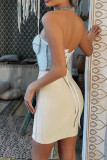 アプリコット セクシー ソリッド バンデージ パッチワーク ホット ドリル ストラップレス ペンシル スカート ドレス