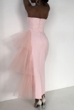 rosa sexy elegante sólido patchwork sin tirantes un paso falda vestidos