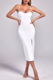 Светло-хаки Элегантное однотонное платье в стиле пэчворк с разрезом Hot Drill Платье на бретельках на бретельках Платья