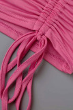 Cinturino per spaghetti pieghevole senza schienale con patchwork solido casual rosa sexy più due pezzi