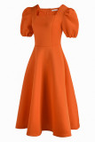 Оранжевые модные повседневные однотонные лоскутные платья с квадратным воротником