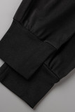 ブラックファッションカジュアルソリッドパッチワーク斜め襟半袖ツーピース
