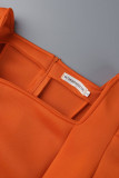 Оранжевые модные повседневные однотонные лоскутные платья с квадратным воротником