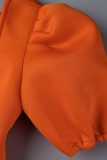 イエロー ファッション カジュアル ソリッド パッチワーク スクエア カラー ドレス