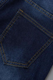 Vaqueros pitillo de cintura alta con cremallera de patchwork sólido casual de moda azul claro