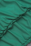Cinturino per spaghetti pieghevole senza schienale con patchwork solido casual verde verde Plus Size due pezzi