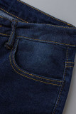 Light Blue Fashion Casual Solid Patchwork Zipper High Waist Skinny Denim Jeans