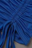 Bleu Sexy décontracté solide Patchwork dos nu pli Spaghetti sangle grande taille deux pièces