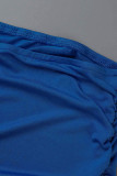 Cinturino per spaghetti pieghevole senza schienale con patchwork solido blu sexy blu Plus Size in due pezzi