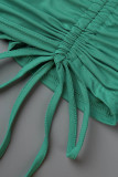 Зеленый сексуальный повседневный однотонный лоскутный с открытой спиной складной ремешок для спагетти плюс размер из двух частей