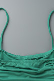 Green Sexy Casual Solid Patchwork Backless Fold Spaghetti Strap Plus Size Two Pieces