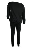 ブラックファッションカジュアルソリッドパッチワーク斜め襟半袖ツーピース