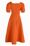 Orange Mode Casual Solid Patchwork Klänningar med fyrkantig krage