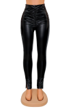 Black Sexy Solid Fold Skinny High Waist Pencil Solid Color Bottoms