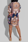 Multicolor Casual Print Vik turndown-krage långärmade klänningar