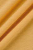 Robe décontractée imprimé léopard patchwork col V manches courtes orange