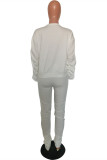 White Casual Solid Patchwork Fold O Neck Long Sleeve Two Pieces