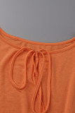 Pagliaccetti regolari di base O collo solido arancione moda casual
