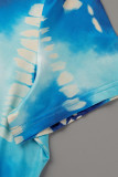 Blau Mode Casual Print Tie Dye Patchwork V-Ausschnitt Plus Größe Zwei Stücke