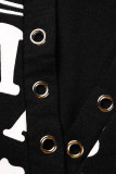 Tops con cuello en V de patchwork con estampado de letras informales de moda negro