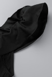 ブラックファッションカジュアルソリッドパッチワークVネックノースリーブドレス