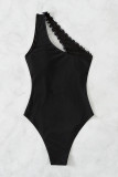 Trajes de banho pretos sexy com estampa de retalhos vazados sem costas (com enchimentos)