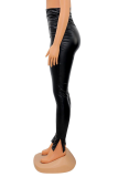 Black Sexy Solid Fold Skinny High Waist Pencil Solid Color Bottoms