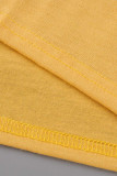 Vestido amarelo moda casual estampa leopardo patchwork decote em v manga curta