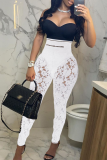 Black Sexy Solid Lace Skinny High Waist Pencil Full Print Bottoms