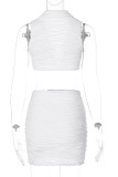 White Sexy Solid Patchwork Turndown Collar Sleeveless Two Pieces