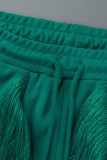 Чернильный Зеленый Мода Повседневная Твердая Кисточка Пэчворк О-образный вырез Из двух частей
